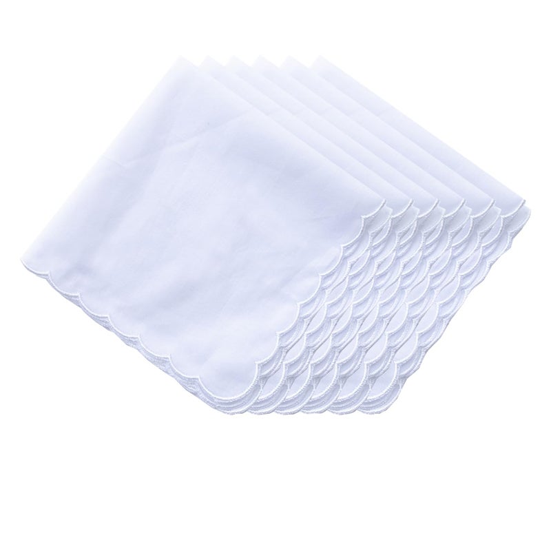 MemoryHanky Bulk Pack Handkerchiefs Cotton Scalloped Hankies Pocket Square Towel White 11 Inches - Image 1